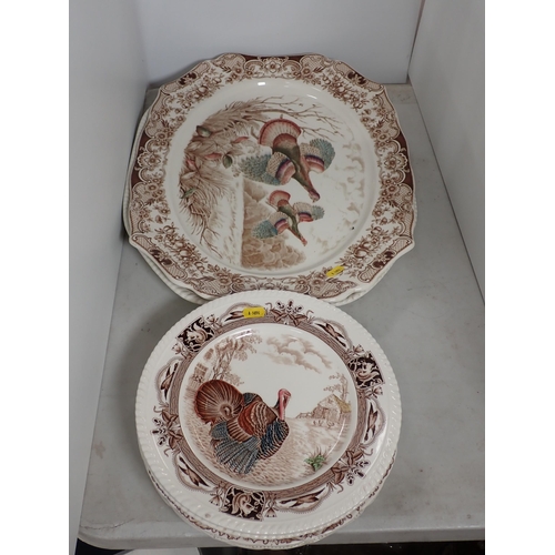 368A - Two Johnson Bros. Turkey Dishes and six Johnson Bros. Plates decorated Turkeys