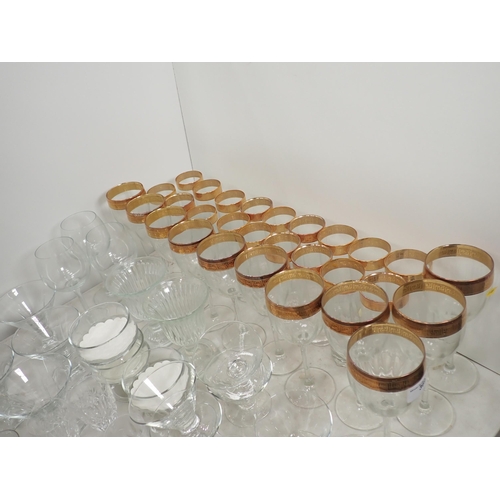 369 - A suite of Wine and long Glasses with gilded Greek Key frieze and assorted other glassware