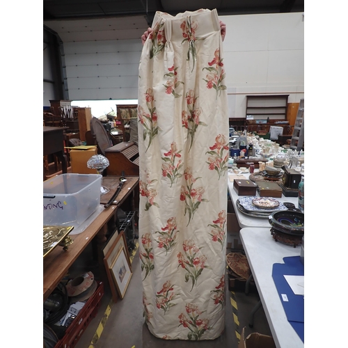 375 - Two pairs of cream Curtains, Pelmets and Ties with lily design 6ft 6in L x 4ft 6in W