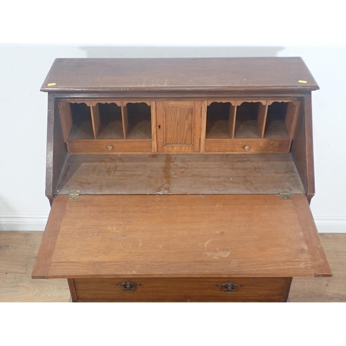 40 - An Edwardian oak Bureau fitted two short and two long drawers 3ft 3in H x 3ft W