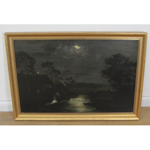 411 - THOMAS JONES. A Watermill by Moonlight, signed and dated 187(?), oil on canvas, 20 x 30in