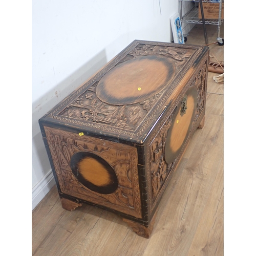 42 - A Chinese carved camphorwood Blanket Chest 3ft 5in W x 1ft 11in H