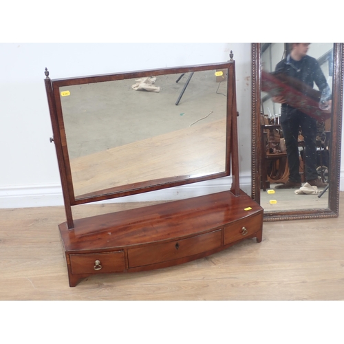 46 - A 19th Century mahogany Dressing Mirror with bow fronted base fitted three drawers and an oak framed... 