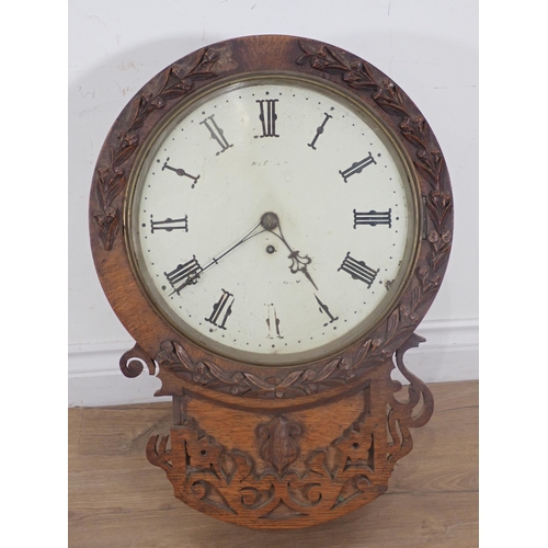 84 - A Victorian oak cased Wall Clock with fusee movement 22in