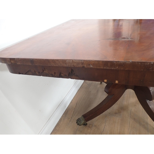 88 - A 19th Century mahogany rectangular Breakfast Table on four supports with brass paw toe caps 4ft 4in... 