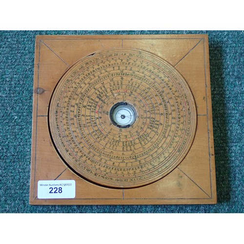 228 - A wooden Feng (Fung) Shui Geomantic Compass and pages of notes relating to Feng Shui