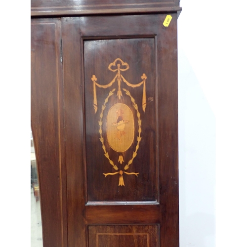 211 - An Edwardian mahogany and inlaid mirror door Wardrobe fitted single drawer 6ft 4in H x 3ft 4in W