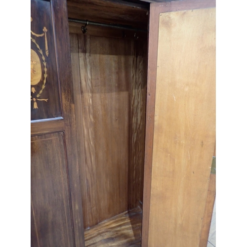 211 - An Edwardian mahogany and inlaid mirror door Wardrobe fitted single drawer 6ft 4in H x 3ft 4in W