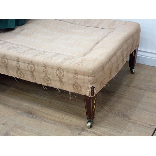 256 - A 19th Century cream upholstered Day Bed with striped patterns (Badly Stained) 4ft 9