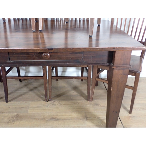 262 - A modern stained pine Dining Table 6ft 5in W x 2ft 6in H and eight Dining Chairs