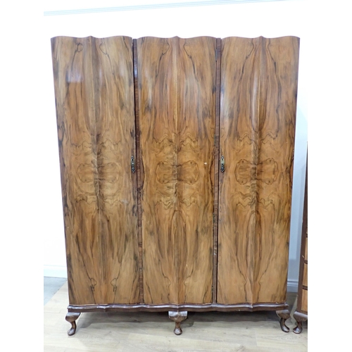 687 - A 20th Century walnut veneered three door Wardrobe 6ft 2in H x 5ft 9in W and a Gentleman's Wardrobe ... 