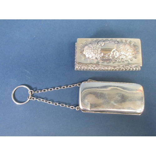 106 - A George V silver small Cigarette Case with chain, Birmingham 1912, and a Trinket Box, floral and sc... 