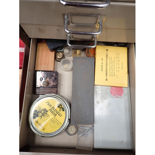 197 - A metal Cabinet and a Luggage Case of Watchmaker's Parts