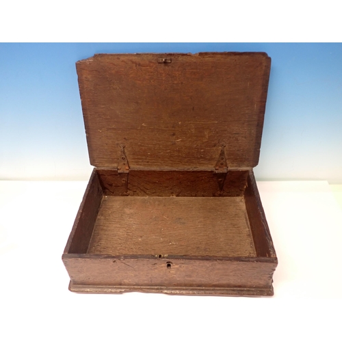 203 - An early 18th Century oak Deed's Box with ovule moulded hinged top carved with initials I.D. 1ft 2in... 