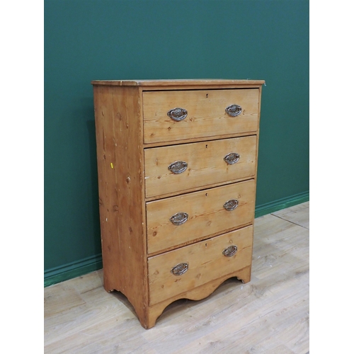 207 - A 19th Century pine Chest of four long drawers 3ft 10in H x 2ft 6in W