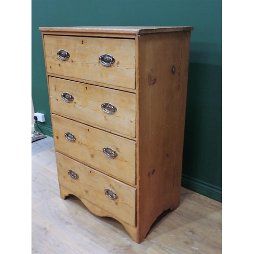 207 - A 19th Century pine Chest of four long drawers 3ft 10in H x 2ft 6in W