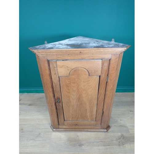 249 - A 19th Century oak hanging Corner Cupboard with arch panel door 3ft H x 2ft 4in W