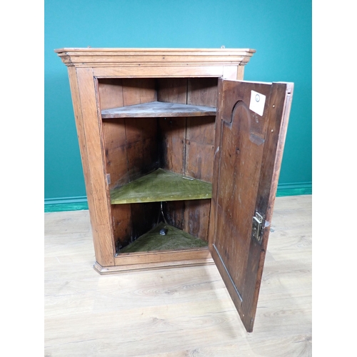 249 - A 19th Century oak hanging Corner Cupboard with arch panel door 3ft H x 2ft 4in W