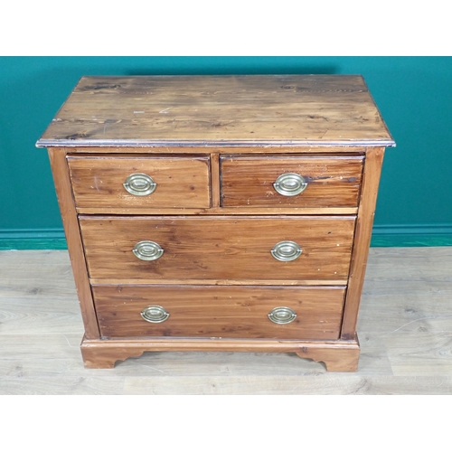 254 - A 19th Century stained pine Chest of two short and two long drawers 2ft 10in W x 2ft 7in H