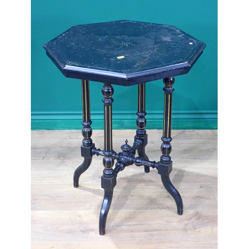 271 - A Victorian ebonised octagonal Centre Table and a pair of Victorian walnut balloon back Chairs with ... 