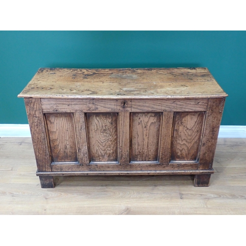 274 - An 18th Century oak Coffer with moulded plank lid above plain four panel front 3ft 6in W x 2ft 1in H