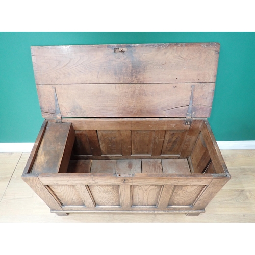 274 - An 18th Century oak Coffer with moulded plank lid above plain four panel front 3ft 6in W x 2ft 1in H