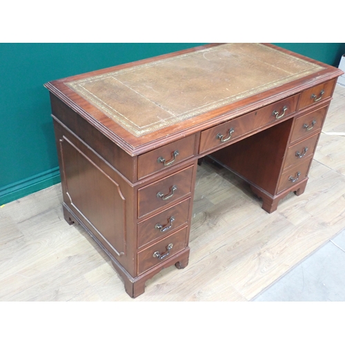 298 - A mahogany veneered Pedestal Desk with brown leather inset top 4ft 1in W x 2ft 6in H