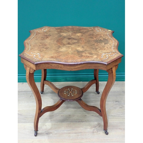 300 - A Victorian burr walnut and inlaid Centre Table with shaped top mounted on square cut cabriole suppo... 