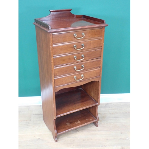 308 - An Edwardian mahogany Music Cabinet fitted five drawers above open shelves 3ft 7in H x 1ft 8in W