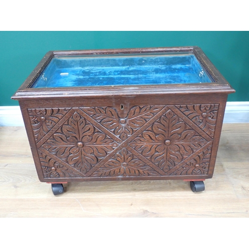 313 - A carved oak Box Display Cabinet 2ft W x 1ft 4in H and a Bijouterie Table 2ft 3in H x 2ft W