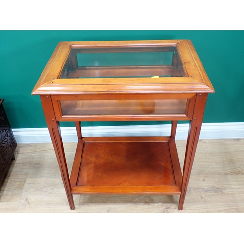 313 - A carved oak Box Display Cabinet 2ft W x 1ft 4in H and a Bijouterie Table 2ft 3in H x 2ft W