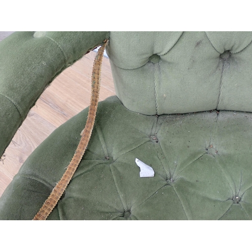 316 - A cream upholstered Armchair and a Victorian ebonised open Armchair with green button upholstery