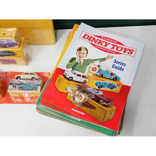 34 - Twenty boxed Atlas Models Dinky Toys, three Folders, two Badges and a collection of Classic Dinky To... 