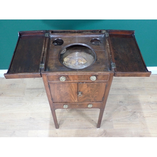 343 - A George III mahogany Wash Stand fitted pair of cupboard doors above drawer mounted upon chamfered s... 