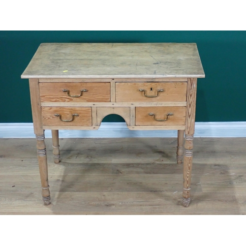 344 - A 19th Century pine Lowboy fitted four drawers mounted on turned supports 2ft 11in W x 2ft 6in H