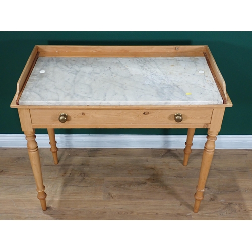 350 - A Victorian pine marble topped Wash Stand fitted frieze drawer mounted on turned supports 3ft 3in W ... 