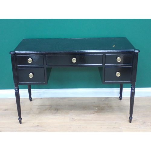 356 - An ebonised Dressing Table fitted five drawers mounted on fluted supports 3ft 10in W x 2ft 6in H