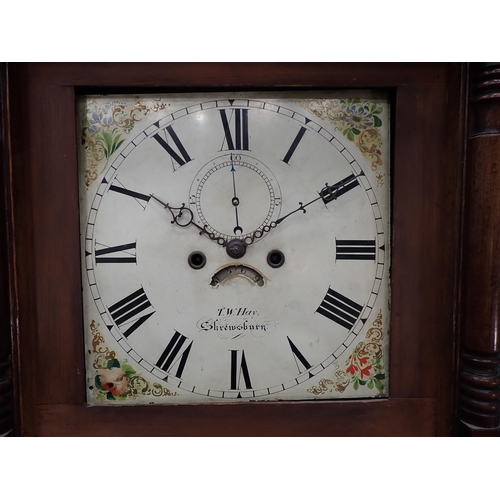 366 - A 19th Century Longcase Clock with painted square dial by I.W. Hay, Shrewsbury in oak and mahogany c... 