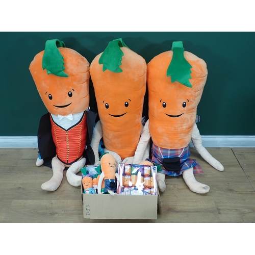 368 - Three large Aldi 'Kevin the Carrot' Soft Toys and a box of small 'Kevin the Carrot' and other Soft T... 