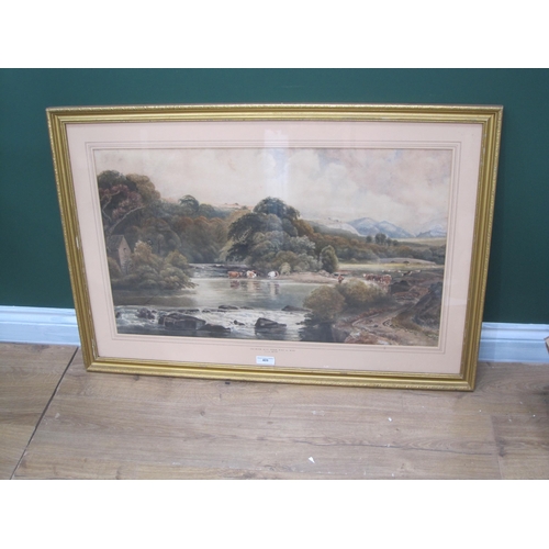 409 - FOLLOWER OF PETER DE WINT. On the River Wye, said to be near Hay-on-Wye, watercolour, 19 x 31in