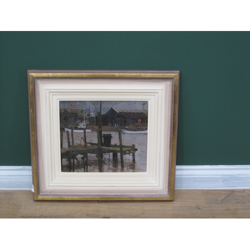 410 - RICHARD DACK RMSA. The Landing Stage, signed, oil on canvas, 12 x 14½in