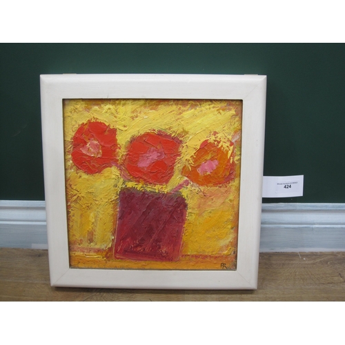 424 - PENNY REES. Red Flowers, signed with initials, oil on canvas board, 12 x 12in. Provenance: with the ... 