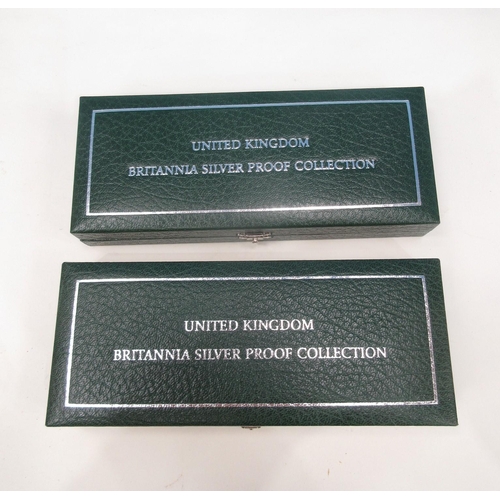 452 - Royal Mint 1997 and 2001 Four Coin Silver Britannia Sets in cases of Issue with COA (2)