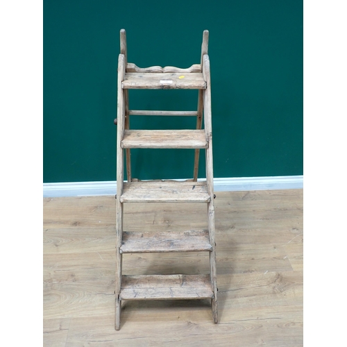 549 - a set of antique pine folding Steps, 4ft 2in H