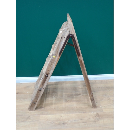 549 - a set of antique pine folding Steps, 4ft 2in H