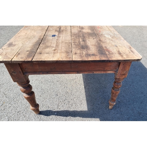 552 - A pine scrub top Farmhouse Table, fitted frieze drawer and on baluster turned supports, 6ft 9in L x ... 