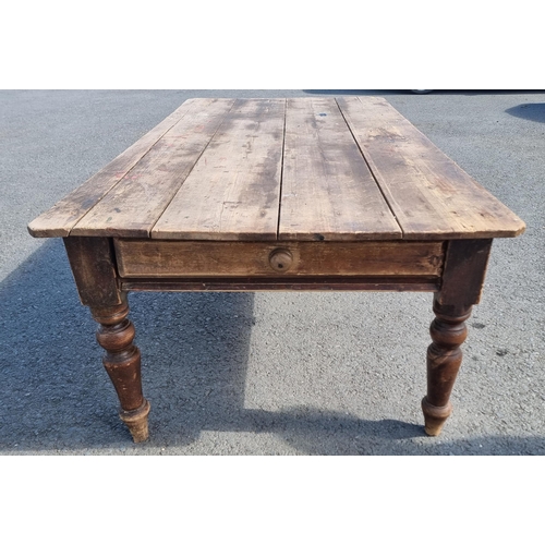 552 - A pine scrub top Farmhouse Table, fitted frieze drawer and on baluster turned supports, 6ft 9in L x ... 