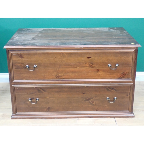 567 - An oak dropleaf Table and a stained pine Chest of two long drawers, 3ft 6in W x 2ft H