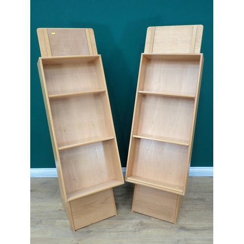 571 - A pair of beech bookshop Display Stands with adjustable shelves, 5ft 4in H x 1ft 8in W