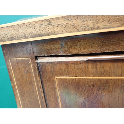 586 - A 19th Century mahogany and satinwood string bow fronted Sideboard fitted two cupboard doors flankin... 